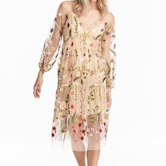 embroidered floral tulle dress